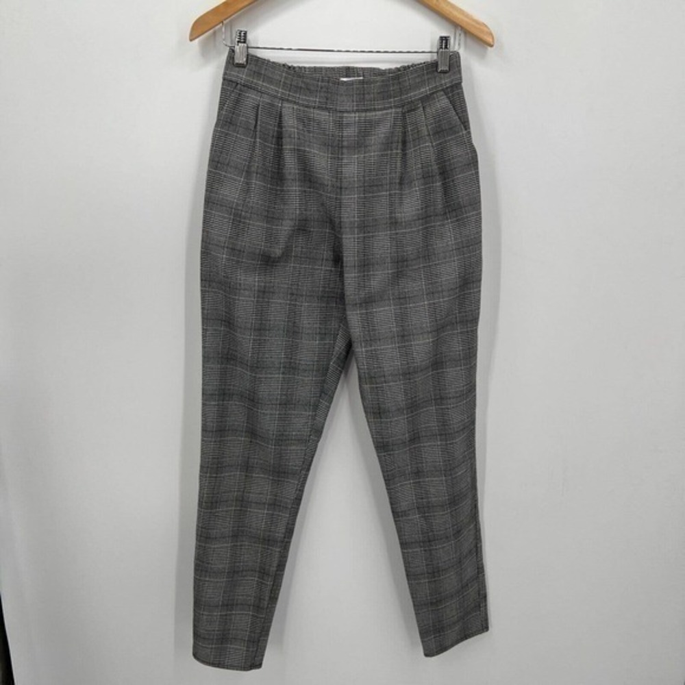 Leith Pull On Pants Glen Plaid Pleated Elastic Waist Tapered Trousers
